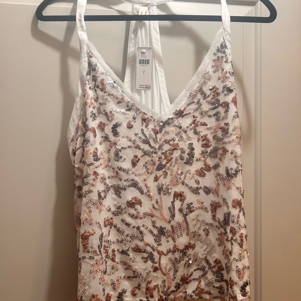 Sequin Embellished White and Bronze Women's Top